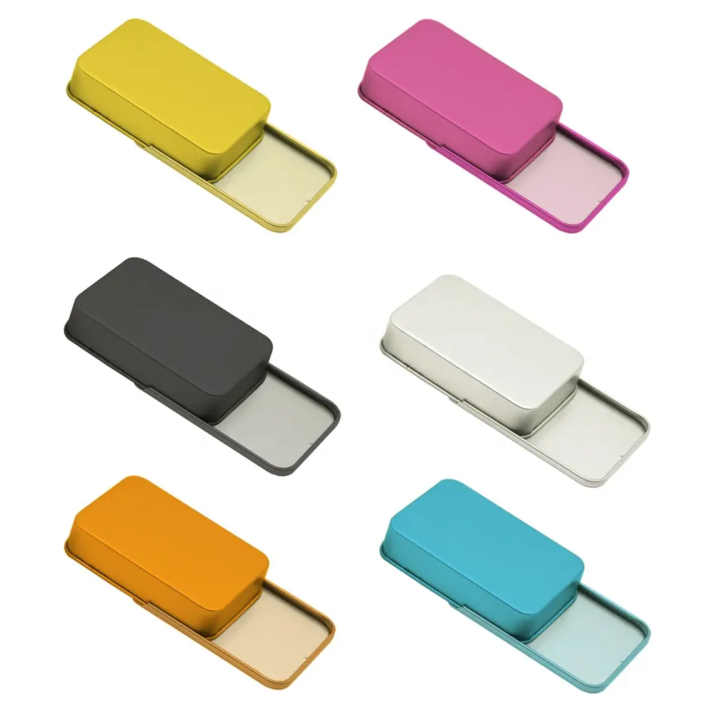 Custom Design Logo Small Rectangle Tin Case Metal Tin Can Box Mint/Cosmetic/Solid Perfume/Brow Soap/Lip Balm Slide Tin Box