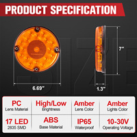2 feux arrière ronds ambre à 17 LED de 7 pouces avec montage en surface à 4 trous pour camping-cars, camions, remorques, bus, fourgonnettes, étanches IP65