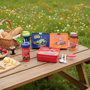 Lot de boîtes bento et gourdes réutilisables en plastique pour enfants, sans BPA, qualité alimentaire, pour l'école - Product Image 4