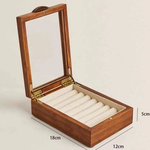 Furun Solid Wood Jewelry Box Rectangle Transparent Lid Cotton Lining <b>Ring</b> Earring <b>Storage</b> Box - Product Image 2