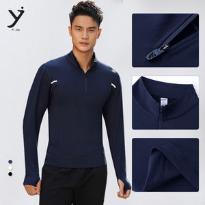 Chemises de gymnastique personnalisées grande taille pour hommes avec fermeture éclair séchage rapide entraînement Compression t-shirt à manches longues entraînement course à pied hauts anti-transpiration - Product Image 2