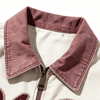 Veste zippée à revers pour homme, motif maison dégradé personnalisé, broderie de lettres, coupe oversize, effet délavé, style streetwear vintage