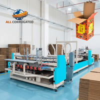 Ligne de production entièrement automatique de collage et de pliage de cartons ondulés, machine d'emballage de boîtes en papier à haute vitesse et efficacité