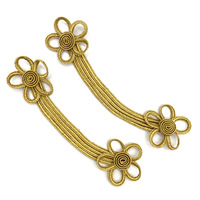 Boutons de costume de performance de style Tang, tressés, à motifs floraux, avec fils dorés et argentés, à double tête, en forme de fleur de prunier à cinq pétales