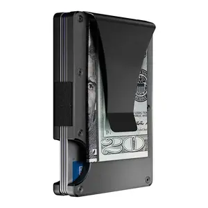 Karbon fiber Minimalist akıllı cüzdan kredi kart tutucu RFID engelleme erkek ahşap alüminyum cüzdan ultra ince Metal para kıskacı