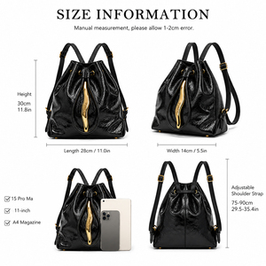 Bolso de hombro de cuero PU brillante para mujer, estilo mochila con cordón, gran capacidad, bolso de viaje diario a la moda - Product Image 5