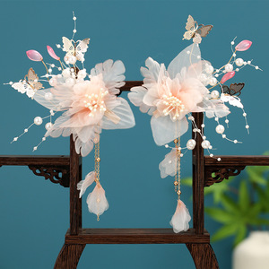 Nuevas pinzas para el cabello hechas a mano con borlas de tul rosa, accesorios para el cabello elegantes y de estilo de hadas, adornos para el cabello de estilo chino tradicional. - Product Image 3