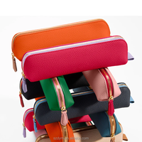 Étui à crayons personnalisé en cuir PU avec fermeture éclair Étui à stylo élégant pour sac à cosmétiques Pochette de rangement pour pinceaux de maquillage