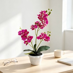 Nouvelle orchidée Phalaenopsis artificielle en pot de sable noir, 42 cm, plante en pot de simulation en caoutchouc souple, décoration pour le bureau et la maison - Product Image 1