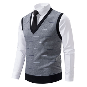 Maglione da <span class=keywords><strong>uomo</strong></span> con Logo personalizzato invernale elegante lavorato a maglia <span class=keywords><strong>Slim</strong></span> Fit senza maniche autunno Casual con scollo a V - Product Image 1