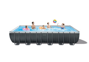 Ensemble de piscine rectangulaire <span class=keywords><strong>Intex</strong></span> 26364 de 24 pieds, gris foncé, avec cadre en tube, pompe de filtration, pliable et installation rapide, échelle de sécurité incluse - Product Image 2