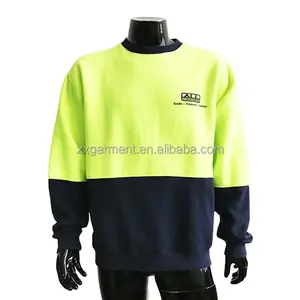 OEM Hi Vis Rail เสื้อสเวตเตอร์ขนแกะขั้วโลกสองโทนนีออนมะนาว-Navy เสื้อสเวตเตอร์ขนแกะโพลีเอสเตอร์ 100% พร้อมพิมพ์โลโก้ของตัวเอง