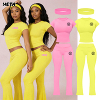Ensemble 2 pièces tricoté pour femme : chemise et pantalon évasé, logo personnalisé, coton élasthanne, manches courtes, couleur unie, tenue décontractée automne Y2K 2026