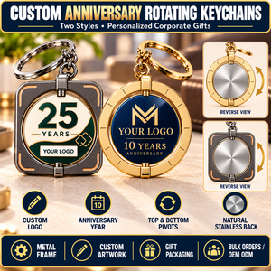 Custom Rotating Metal Keychains Square and Round Zinc Alloy Anniversary Logo <b>Keyrings</b> for Employee Milestone Gifts - Product Image 4