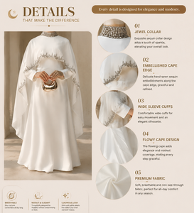 Nuovo Abito Abaya da Festa e Cerimonia in Raso con Nappe di Strass, Stile Romantico di Lusso, Moda Pudica, Offerta Speciale - Product Image 4