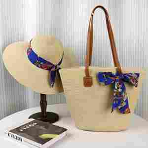 Bolsa de Playa de Papel Flexible con Cinta Floral Unisex al por Mayor con Sombrero, Set de Bolsa y Sombrero para Viajes de Verano - Product Image 4