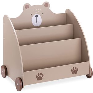 Brown Bear Modern Bedroom 3 Tier Shelves Kids Toy Storage Organizer Bookcase Book Shelf with 4 Wheels