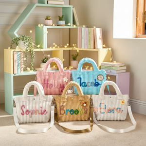 Bolsa de Compras Acolchada de Pana Personalizable, Moderna y Ecológica, Bolsa de Mano Portátil para Uso Diario y Playa para Mujer - Product Image 1