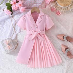 Abito Estivo da Donna Esclusivo <span class=keywords><strong>per</strong></span> il Commercio Transfrontaliero, Lavorato <span class=keywords><strong>all</strong></span>'<span class=keywords><strong>Uncinetto</strong></span>, Tinta Unita, con Cintura Plissettata e Maniche Corte, Elegante e alla Moda - Product Image 1