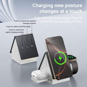 Chargeur sans fil magnétique <span class=keywords><strong>3</strong></span>-en-1 à <span class=keywords><strong>commande</strong></span> <span class=keywords><strong>tactile</strong></span> 15W, design maison avec veilleuse chaude pour téléphone, montre et écouteurs, logo personnalisé OEM - Product Image 4
