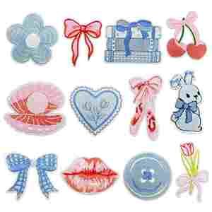 Parche termoadhesivo bordado de moda rosa con diseño de zapatillas de ballet, lazo, labios y cereza para decoración de ropa, sombreros y bolsos - Product Image 3