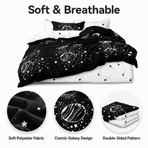 Juego de Ropa de Cama con Diseño de Cielo Nocturno Estrellado, Edredón con Estampado de Planetas del Universo, Poliéster, Stock Local en Polonia, 3 Piezas - Product Image 2
