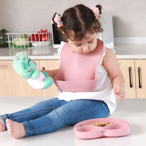 Juego de alimentación de bebé de silicona sin BPA para recién nacido, 6 piezas, plato de cangrejo, cuenco de succión con cuchara y tenedor, babero impermeable para bebé - Product Image 2