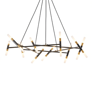 Luminaire suspendu moderne noir et or, design en forme de branche, tubes en acrylique givré, hauteur réglable, pour salle à manger, salon - Product Image 1