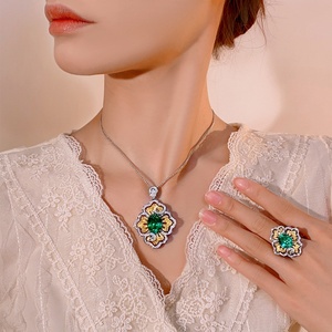 Ensemble de collier en zircon vert Paraiba plaqué or cuivre écologique 12*16/10*12mm, bijoux vintage hypoallergéniques haut de gamme - Product Image 6