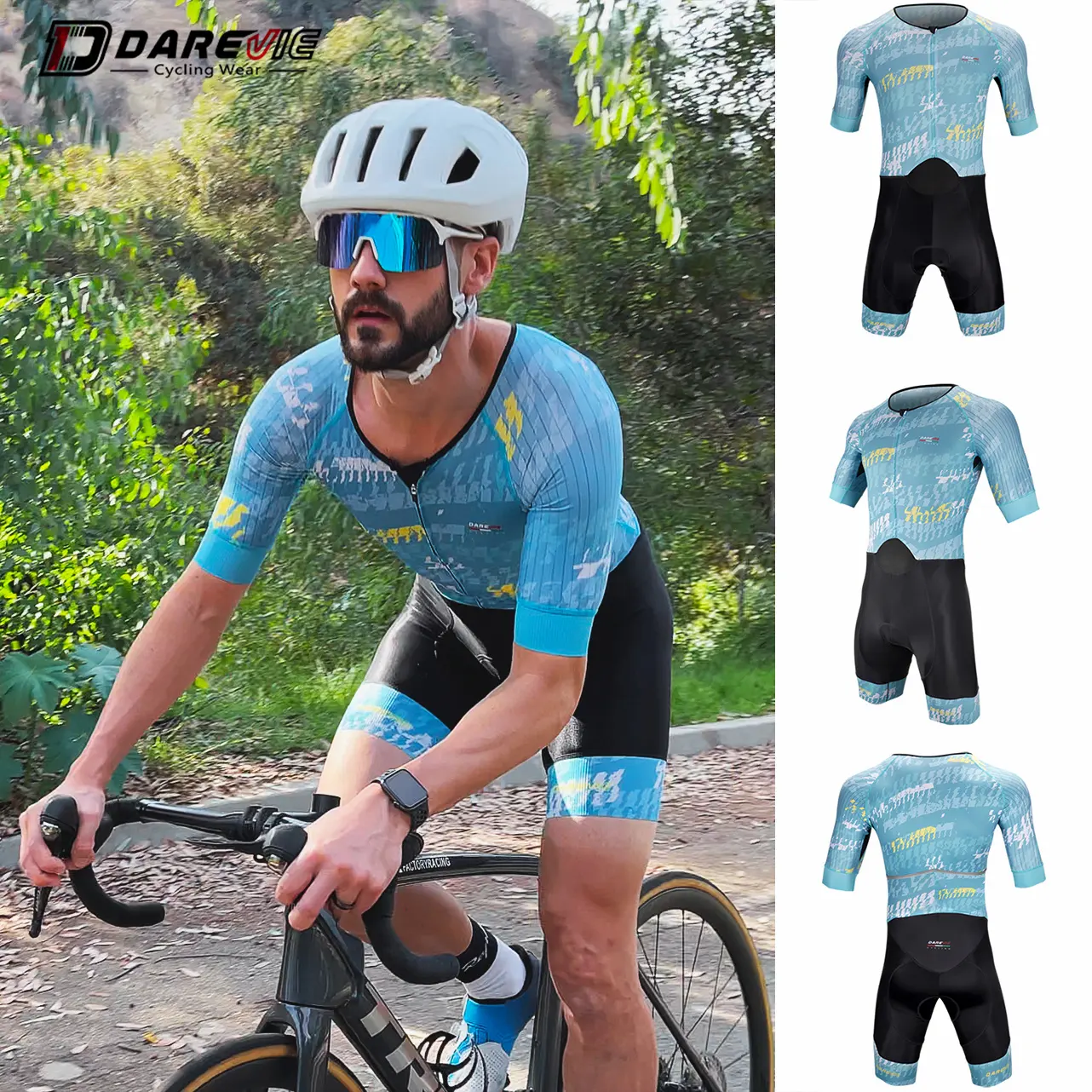 Darevie Custom Cycling Skin Suit Triathlon Speedsuit Front Zipper Bicycle Fit Custom Service Your Logo