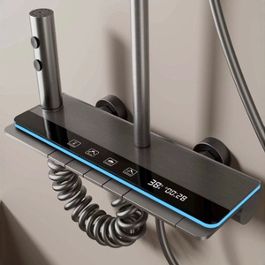 Juego <span class=keywords><strong>de</strong></span> <span class=keywords><strong>ducha</strong></span> <span class=keywords><strong>de</strong></span> baño gris con pistola <span class=keywords><strong>de</strong></span> núcleo <span class=keywords><strong>de</strong></span> válvula <span class=keywords><strong>de</strong></span> cerámica <span class=keywords><strong>de</strong></span> aluminio contemporáneo Juego <span class=keywords><strong>de</strong></span> <span class=keywords><strong>ducha</strong></span> <span class=keywords><strong>de</strong></span> teclas <span class=keywords><strong>de</strong></span> piano <span class=keywords><strong>de</strong></span> 4 modos montado en la pared <span class=keywords><strong>de</strong></span> un solo mango - Product Image 1