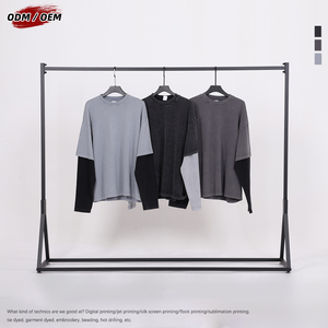 Camiseta Vintage Lavada con Contraste de Color, Efecto de Dos Piezas, 275 gramos, 100% Algodón, Lisa, Holgada, de Manga Larga para Hombre, para Otoño - Product Image 2