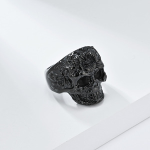 Punk Retro Hip Hop Fashion Floral Skull <b>Titanium</b> Steel <b>Ring</b> for Men - Niche Personalized Jewelry Wholesale - Product Image 3