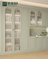ARET ARET Bibliothèque arquée vintage française couleur noyer, vitrine murale complète avec étagères ouvertes LED, pour salon et bureau, sur mesure