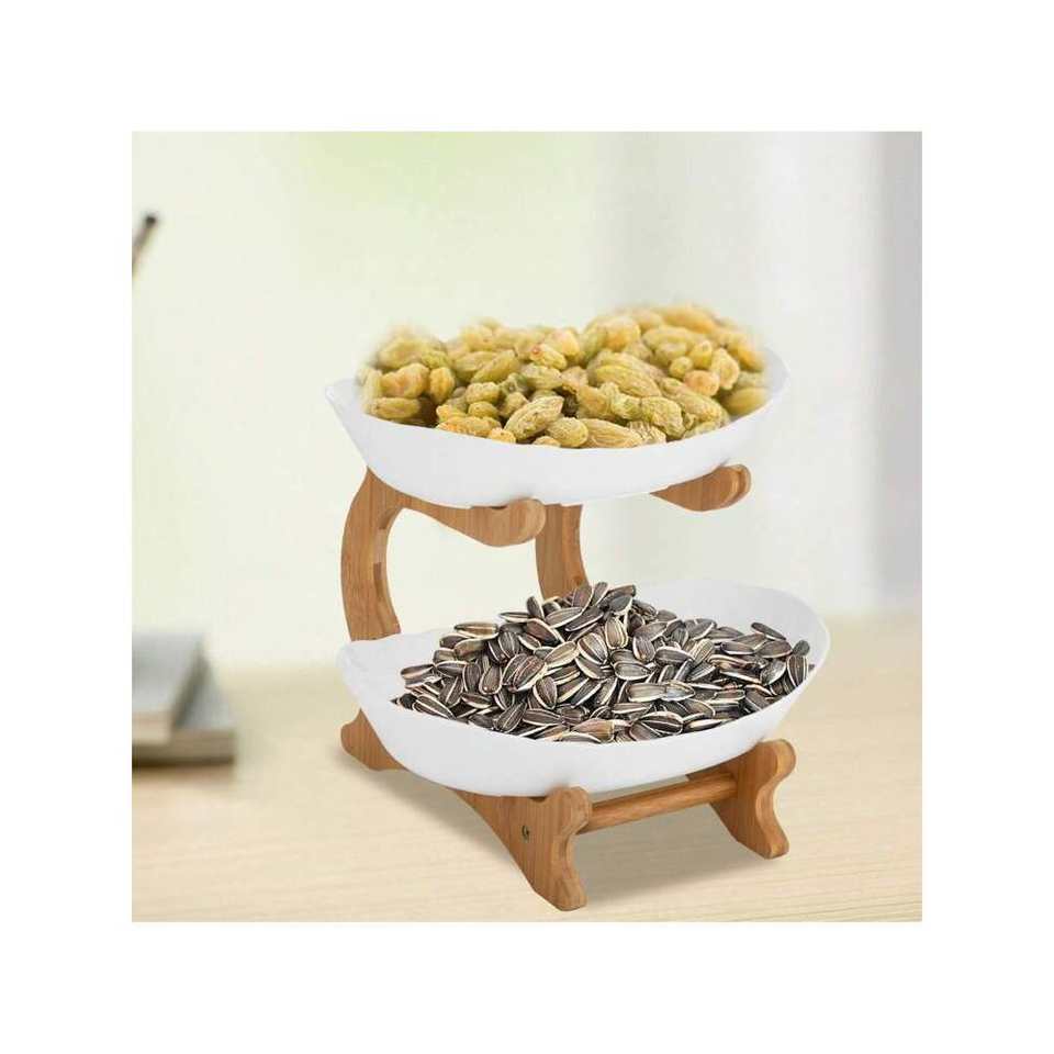 2-Tier Open Design Fruit Serving Tray 2-Layer Snack Bowl with Multi-Function Table Top Organizer for Fruit Cookies Small Items