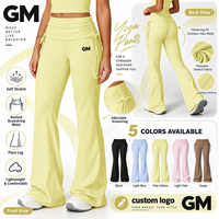 Pantalon de yoga évasé à taille repliable GM Wholesale, sensation seconde peau, haute élasticité, coupe ajustée, jambe large, pour la gym, le fitness et les activités sportives pour femmes