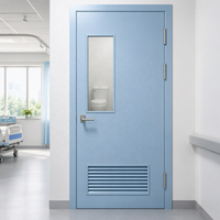 Porte de salle de bain médicale Oukeman bleu ciel pour bloc opératoire, avec fenêtre dépolie et grille de ventilation inférieure, pour chambre de patient