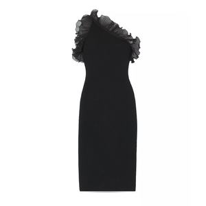 Women Summer <b>Midi</b> Ribbed Bodycon <b>Dresses</b> Casual <b>Jersey</b> Crew Neck Sleeveless Sexy One Shoulder Ruffle Ribbed Knit <b>Dress</b> - Product Image 3