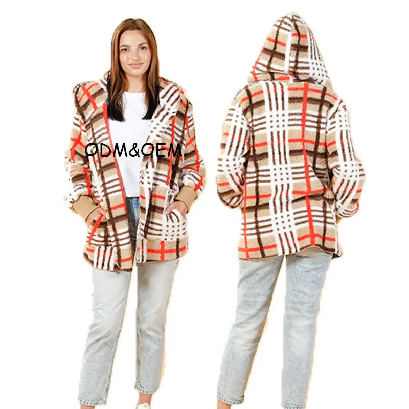 WINGTU özel özel etiket kalın batı ceket kapşonlu Sherpa polar shacwomen ceket kadınlar için