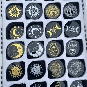 Natural Obsidian Plate Print Mirror Crystal Healing Stones Carvings Multi -style Available Home Decoration Obsidian Disc Mirror - Product Image 5
