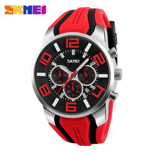 Skmei Men's Quartz Watch With Chronograph <b>Date</b> Orange Silicone Strap Waterproof 30M Large Dial Analog Sport Watch - Product Image 5