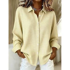 <span class=keywords><strong>Chemise</strong></span> à manches longues pour femme, style ample à <span class=keywords><strong>carreaux</strong></span>, grande taille, boutonnée, tendance, vêtements décontractés pour femme - Product Image 3