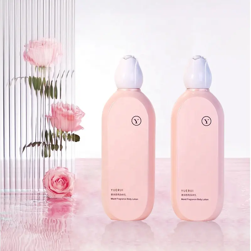 YUERUI 2023 nuova bottiglia di toner rosa calda 300ml PET bottiglia di Gel doccia lozione cosmetica per il corpo di lusso con tappo rosa