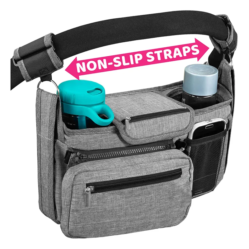 Personalizado Stroller Organizador Antiderrapante Correias Carrinho Caddy Com Isolado Cup Holder Stroller Bag para o telefone Pet