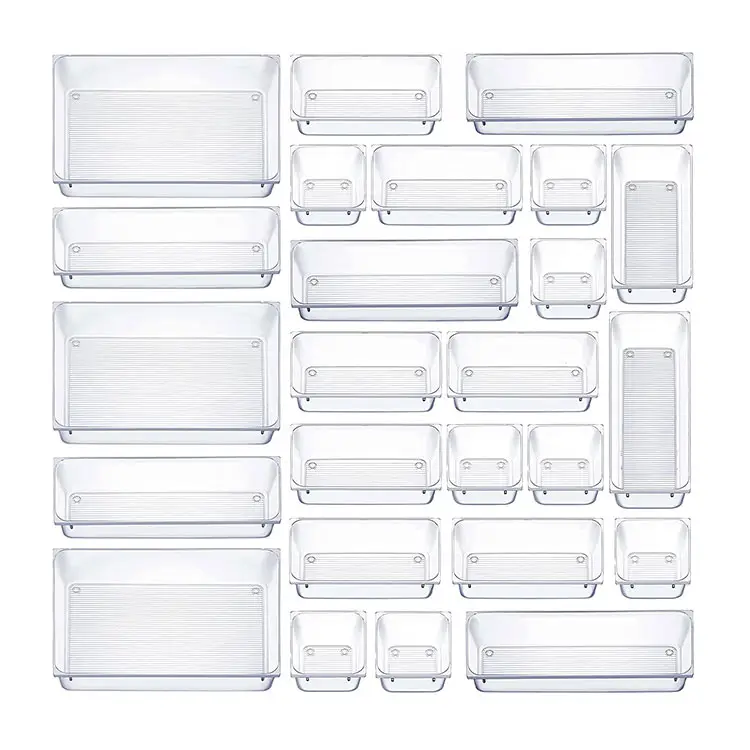 Caixa de armazenamento de gavetas multiuso, conjuntos de combinações múltiplas, bandeja organizadora de gavetas de plástico transparente, venda imperdível