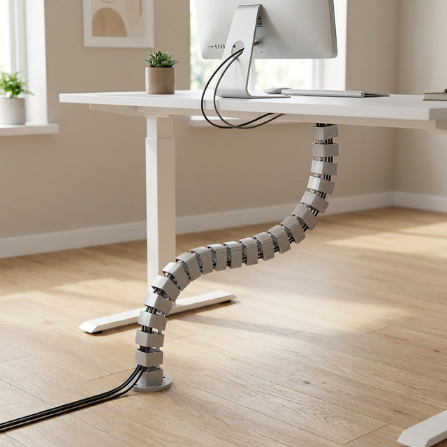 Sevilo Adjustable Plastic Office Snake Wire Cable Management Flexible Spine Rectangle Under/Standing Desk Cable Organizer 1