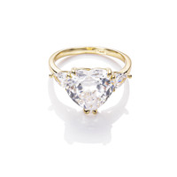Bague en laiton plaqué or 14 carats CM Fashion Jewelry, trois pierres en zircon cubique taille cœur, cadeau de mariage pour femme
