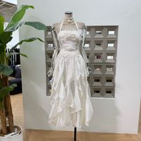 Robe longue décontractée sans manches pour femme, style trapèze, lavable, avec broderie papillon et dos nu