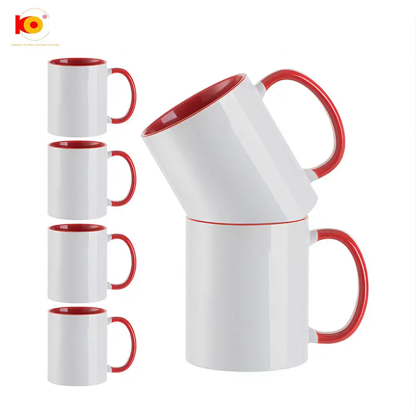 Taza de sublimación de polímero de cerámica, taza de café de cerámica con mango de color interior y color, tazas directos de fábrica para sublimar, 15oz