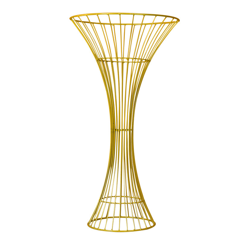 Wholesale Wrought Iron Geometric Hollow Ornaments Golden Waist Flower Arrangement Wedding Table Tall White Punched Metal Vase